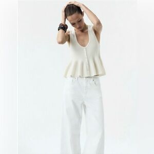 ZARA Knit Peplum Button Tank Top Ivory M NWT Viscose Blend Sleeveless